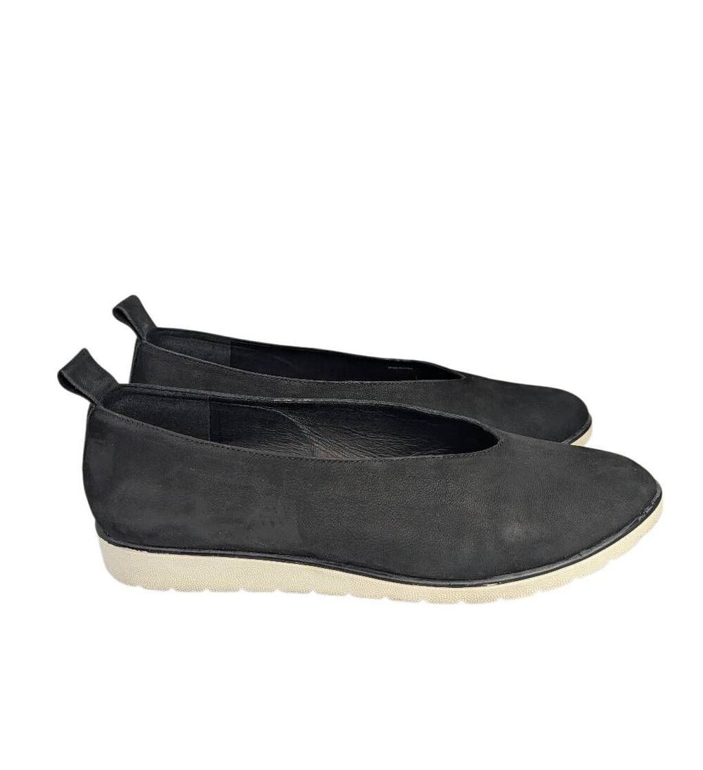 Eileen Fisher Humor Black Nubuck leather flats womens 10